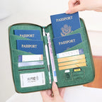 Multi-Functional RFID Blocking Passport Bag Travel Document Holder with Long Zipper Ticket Storage Wallet for Multiple Passports