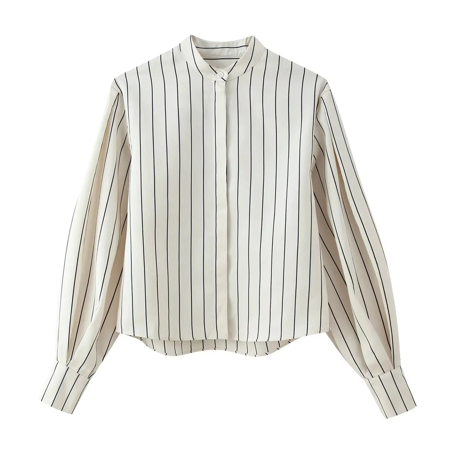 HH Women Spring New Fashion Vintage Versatile Beige Striped Puffy Sleeve Shirt+High Waisted Loose Pleated Casual Long Pants Set