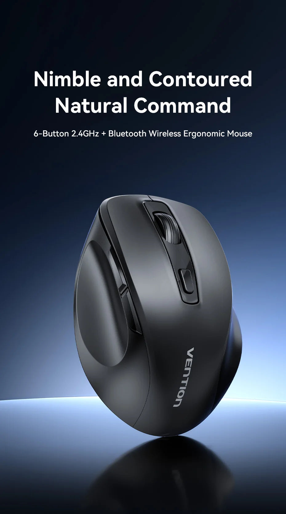 Vention Wireless Bluetooth 5.1 Mouse USB 2.4G Dual-Mode Ergonomic 4000 DPI Mute 6 Button Mouse for MacBook Tablet Laptop PC Mice
