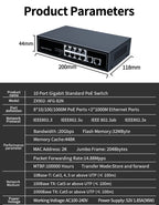 HORACO 8 Port 1000Mbps POE Switch 2 Gigabit Uplink 1000BASE-T RJ45 Networking Switcher 96W Hub Internet Splitter Plug and Play