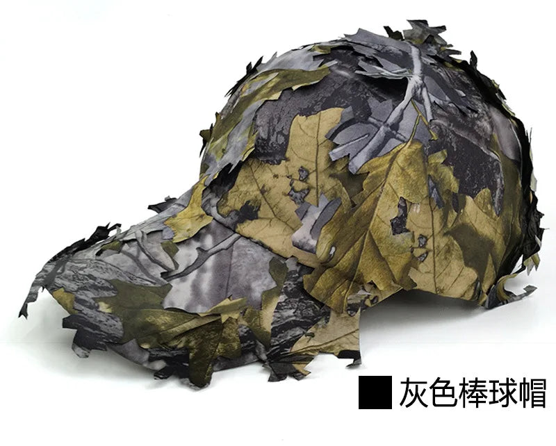 Men's 3D Leaves Ghillie Camo Baseball Cap, Tactical Hunting Hat for Fishing & Outdoor