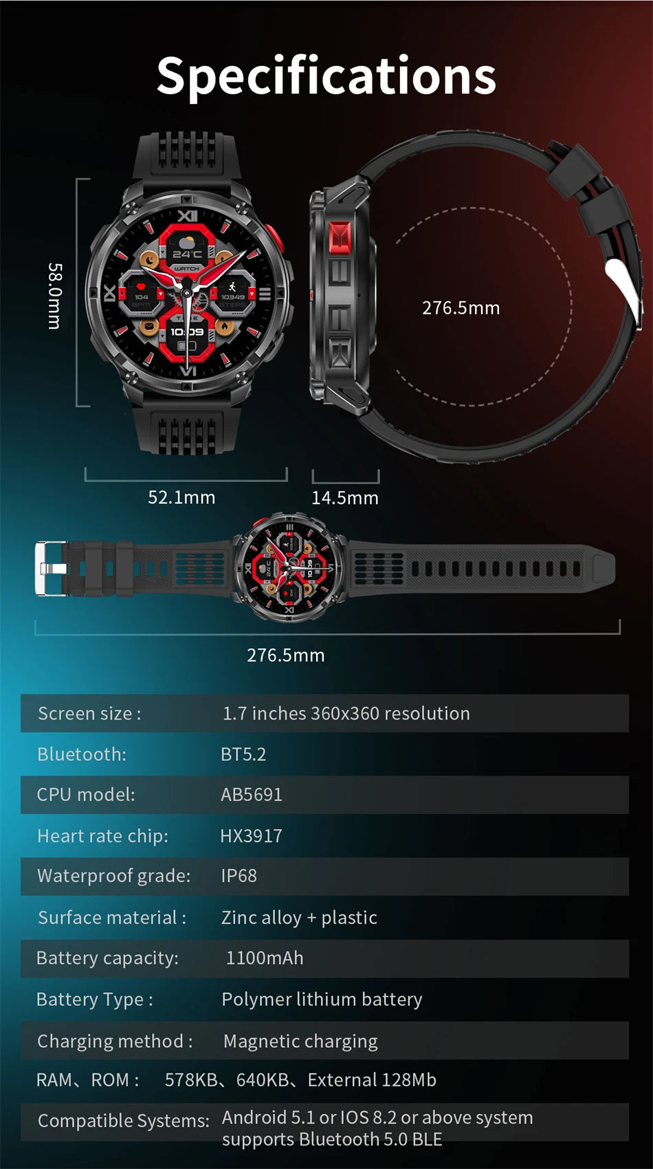 2026 New T-Rex 3 Ultra 1100mAh Smart Watch 5ATM Waterproof Outdoor Sports GPS Track Heart Rate Compass Bluetooth Call Smartwatch