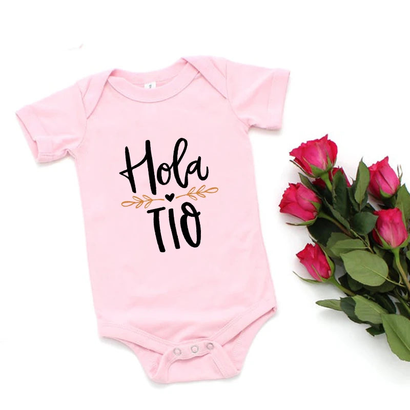 Hola Tio Tia Pregnancy Announcement Baby Bodysuit Jumpsuit Infant Clothing Casual Overalls Pregnancy Gift for New Aunt Uncle