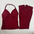 2 Pieces Set Yoga Leggings Set Women Backless Tank Tops High Waist Scrunch Gym Suit Fitness Clothes Outfit Yoga Set