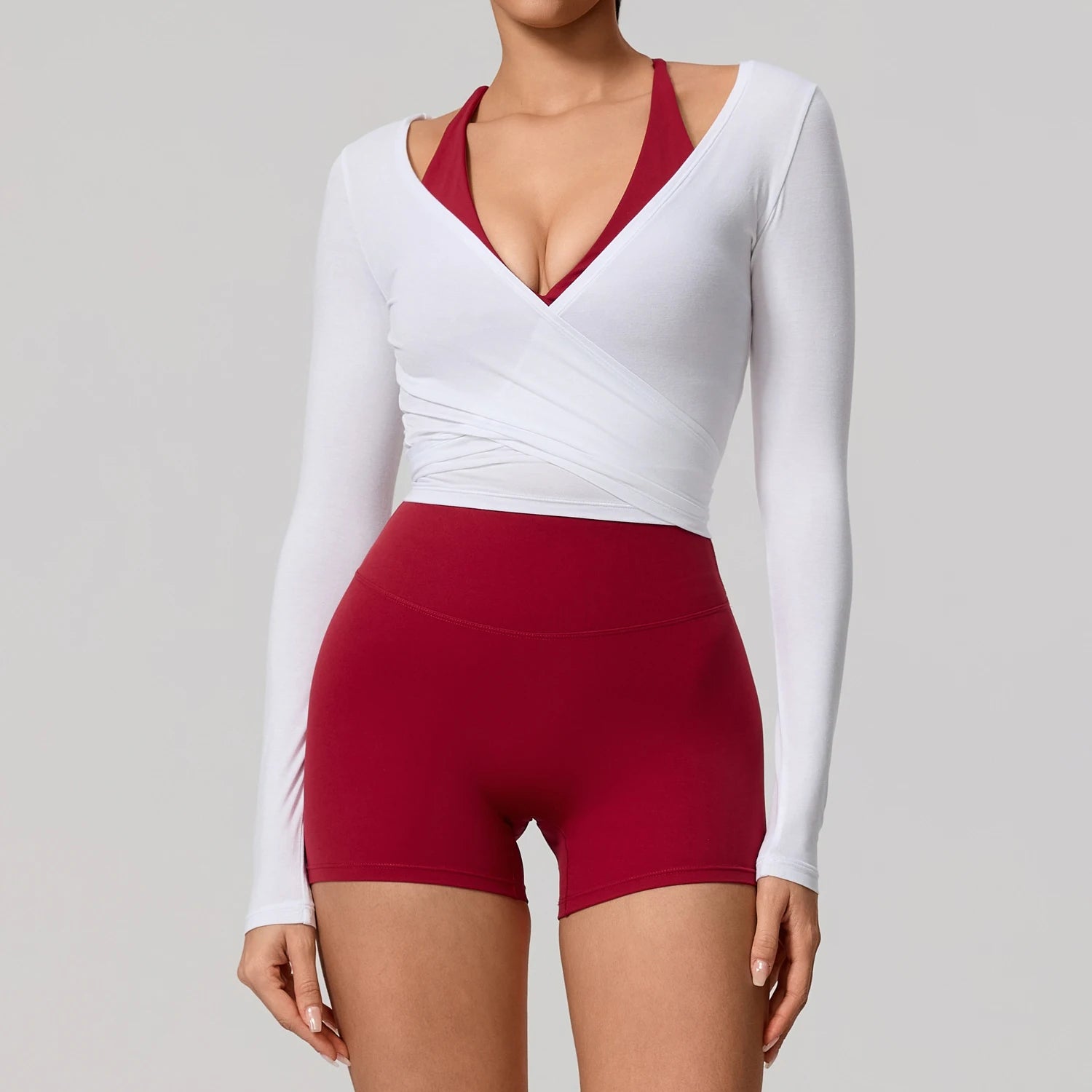 New Summer Women's Yoga Long Sleeve One Piece Strap Yoga Clothing Female Training Premium Ballet Wrap TopsWoman Gym Sports Top