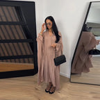 Maxi Dress Women's Dresses Batwing Sleeve Beige Ruffle Tie Neck Pleated Oversized Woman Clothes Casual Wear Summer Outfit