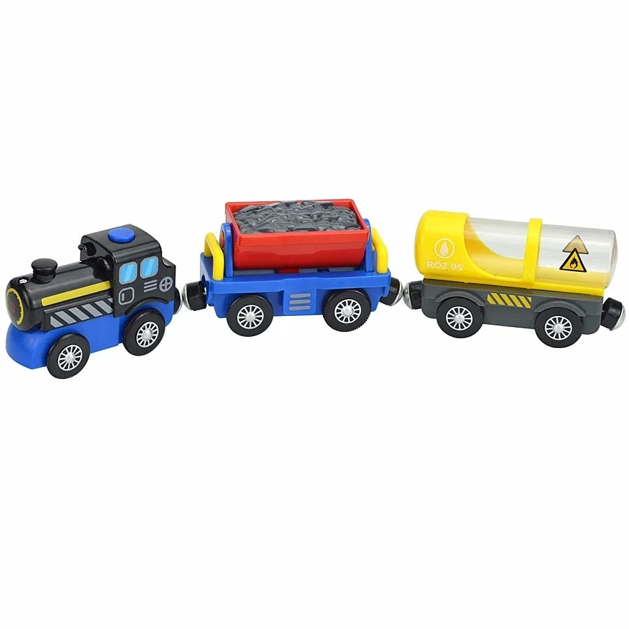 Magnetic Electric Train Car Locomotive Wooden Track Slot Diecast Railway With Two Carriages Train Wood Kid Toy Biro Leduo Track