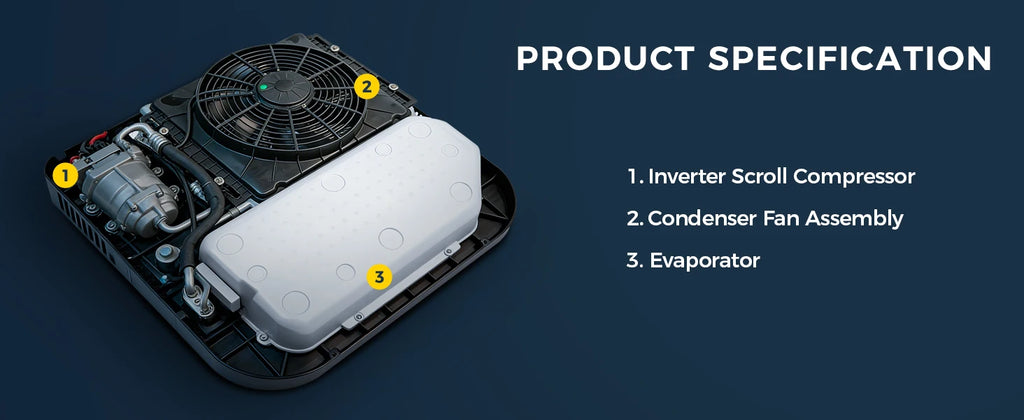 RV Rooftop Parking Air Conditioner 12V/24V DC Electric Cooling Low Noise & 4m³ High Efficiency For Vans, Campers, Motorhomes