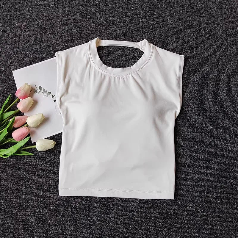 Women's Slim Fit Open Back Sports Tank Built in Fixed Cups Breathable Pilates Yoga Workout Top