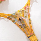 Yimunancy Floral Embroidery Lingerie Set Women Sheer 2-Piece Boho Bra + Panty Underwear Set Intimates
