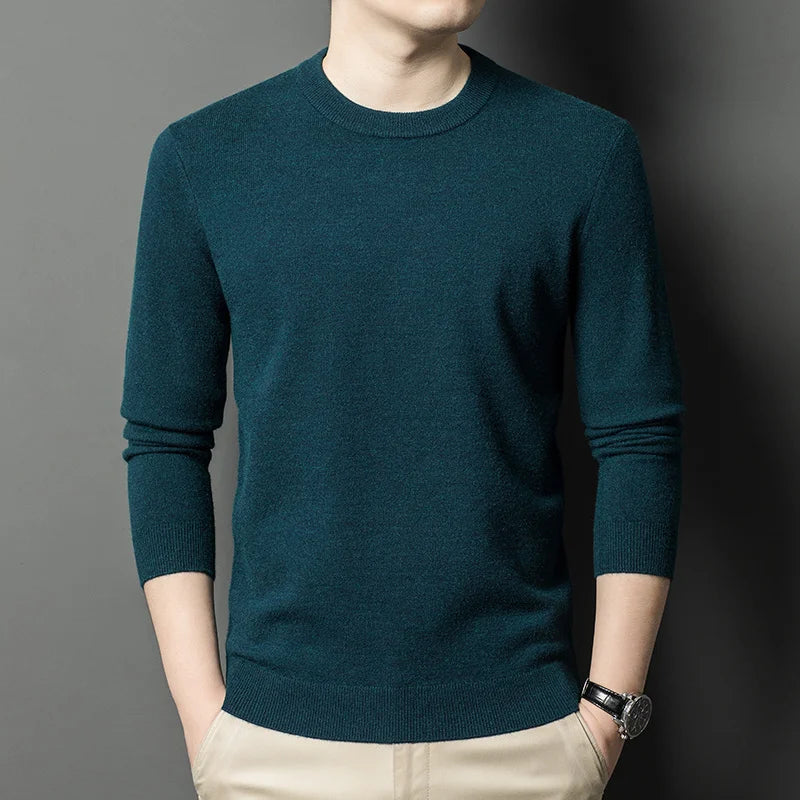 2025 New Men's Casual Sweater Round Neck Long Sleeve Knitted Sweater Diamond Pattern Fashion Versatile Top 2029