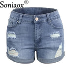 2024 Summer New Women Crimping Button Up Stretch Sexy Hole Jean Shorts High Waist Skinny Streetwear Trendy Ripped Denim Shorts