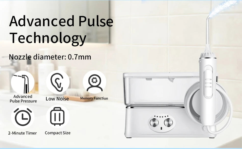 H2ofloss Water Flosser Portable Oral Irrigator 570ml 140PSI High Pressure 6 Modes 5 Nozzles with Storage Bag USB Rechargeable