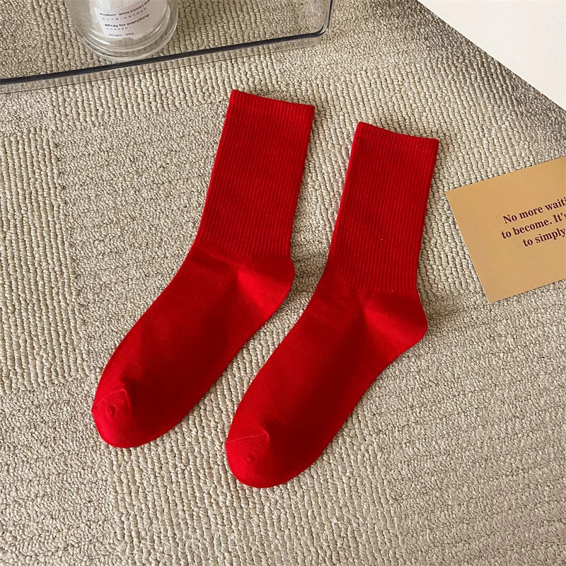 33 Colors Summer Cotton Soft Socks Happy Colorful Women's Mid-tube Stocking Fashion Trend Red Green Ankle Sox Autumn Hosiery
