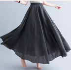 new 2020 Women Linen Cotton Long Skirts Elastic Waist Pleated Maxi Skirts Beach Boho Vintage Summer Skirts Faldas Saia