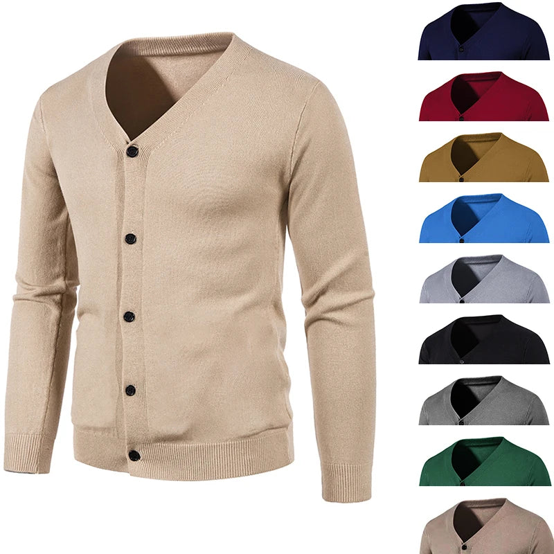 2024 M-5XL Autumn Men's Knitted Cardigan Thin V-neck Basic Elastic Slim Fit Thin Sweater Solid Color Casual Versatile Coat Main image