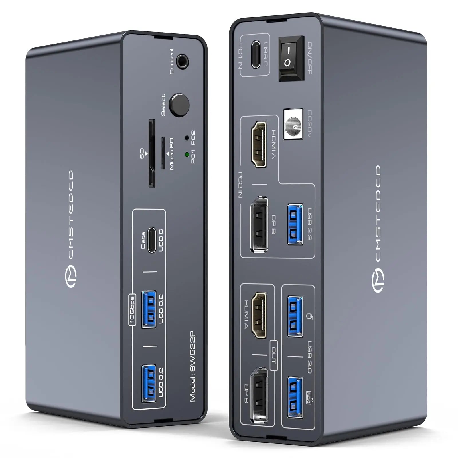 KVM Switch 2 Monitors 2 Computers Docking Station USB C+HDMI/DP Input,4K@60Hz/120Hz DisplayPort Dual Monitor for Laptop Desktop