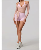 New Summer Women's Yoga Long Sleeve One Piece Strap Yoga Clothing Female Training Premium Ballet Wrap TopsWoman Gym Sports Top
