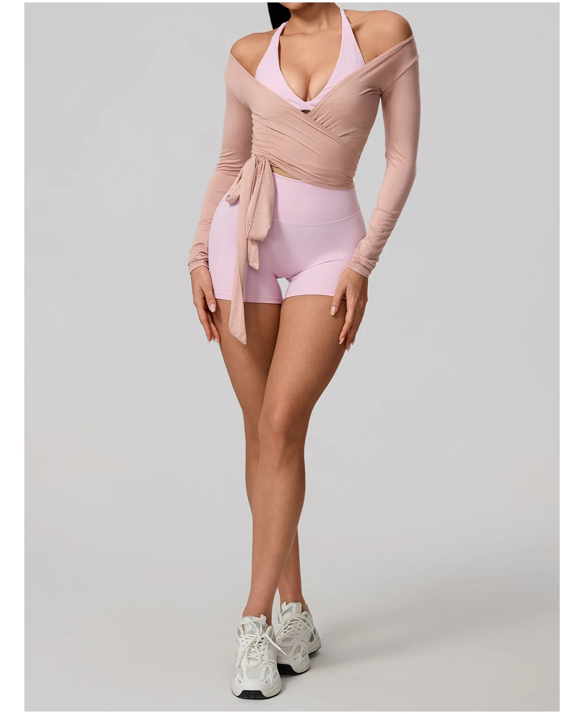 New Summer Women's Yoga Long Sleeve One Piece Strap Yoga Clothing Female Training Premium Ballet Wrap TopsWoman Gym Sports Top
