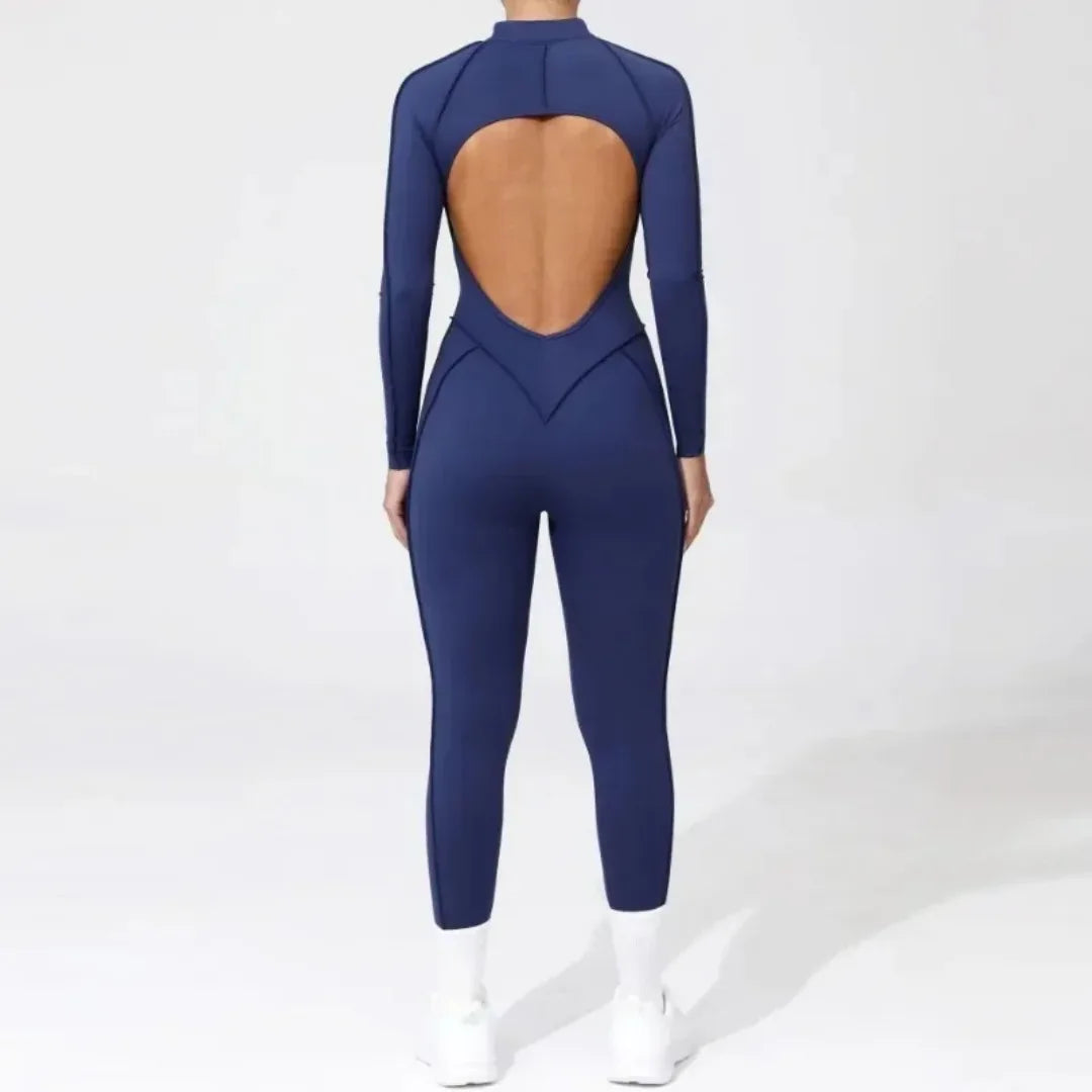 Women's Yoga Jumpsuit Hip Lift Sports Fitness Removable Padding Backless Zipper Leggings One-Piece Running Workout Gym Jumpsuit
