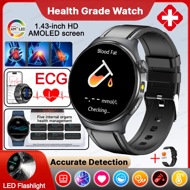 New Accurate ECG Smart Watch Blood Lipids Five Viscera Health Check Body Temperature BT Call Sports Smart Watches For Men 2026