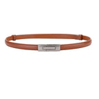 Adjustable Women’s Skinny Thin Belt, Classic Solid Color Genuine Leather Waistband for Trendy Coats and Dresses