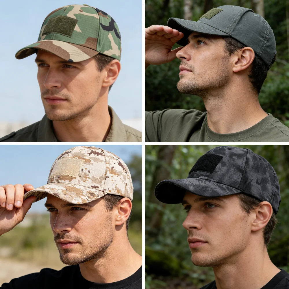 Men's Camouflage Tactical Baseball Cap With 3 Velcro Patches Military Camouflage Hat Cap For Outdoor Jugle Fishing Hiking Caps