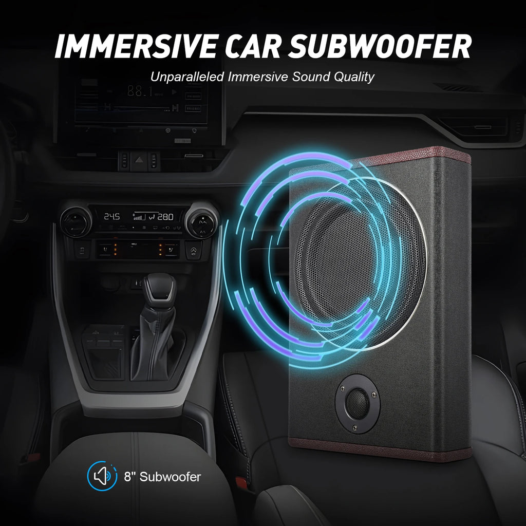8 Inch Ultra Slim Car Subwoofer Under Seat 12V 600W Car Active Subwoofer Compact Car Bass Audio Car Stereo Amplifier Speaker