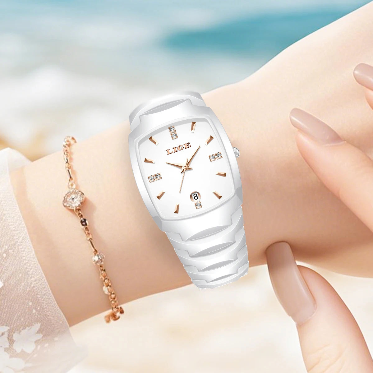 LIGE Fashion Luxury Woman Watch Simple Elegant Stainless Steel Casual Quartz Watches for Women Calendar Ladies Romantic Gift New