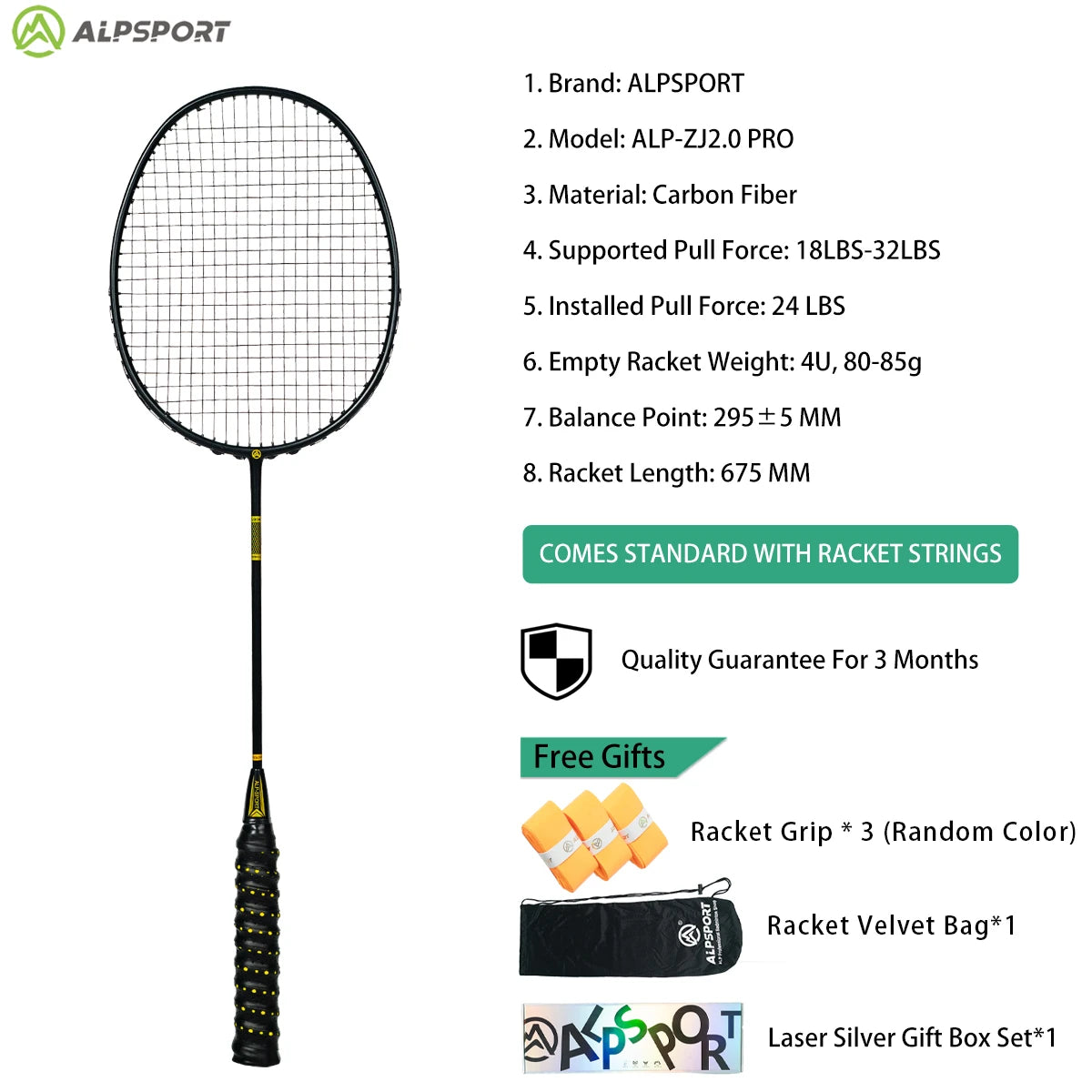 ALP ZJ2.0 Pro 4U 85g 100% Carbon Fiber + Titanium Alloy Badminton Racket Ultra-light Sports Equipment Racket Badminton Training