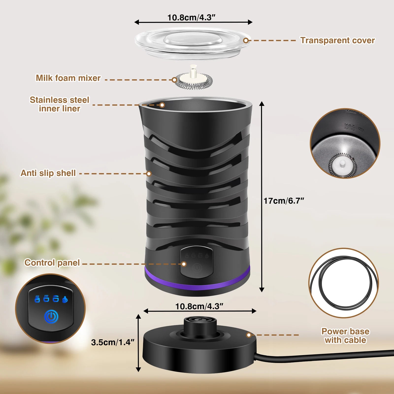 Milk Frother Electric 4 in 1 - Automatic Milk Frothers 600ml Large Capacity Milk Steamer Silent Operation Milk Heater and Warmer