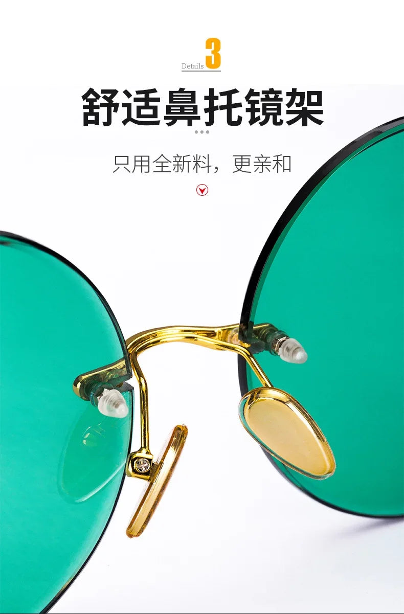 Fashion Classic Rimless Sunglasses Women Men Crystal Dark Green Lens Sun Glasses Retro Round Glasses Outdoor Driving Eyeglasses
