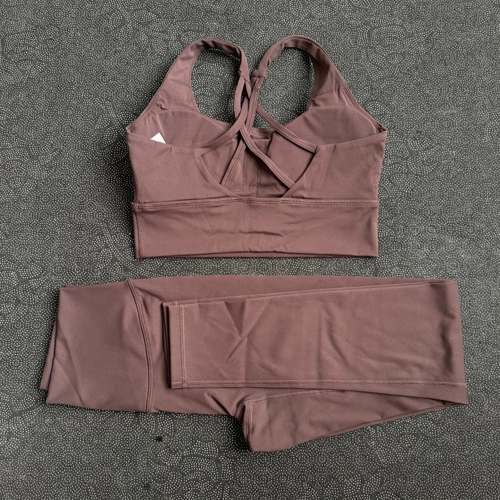 Solid Color Gym Yoga legging Set Soft Tight Women High Strength Fitness Bra With Sports Pant sportswear Proof of Squatting Proof