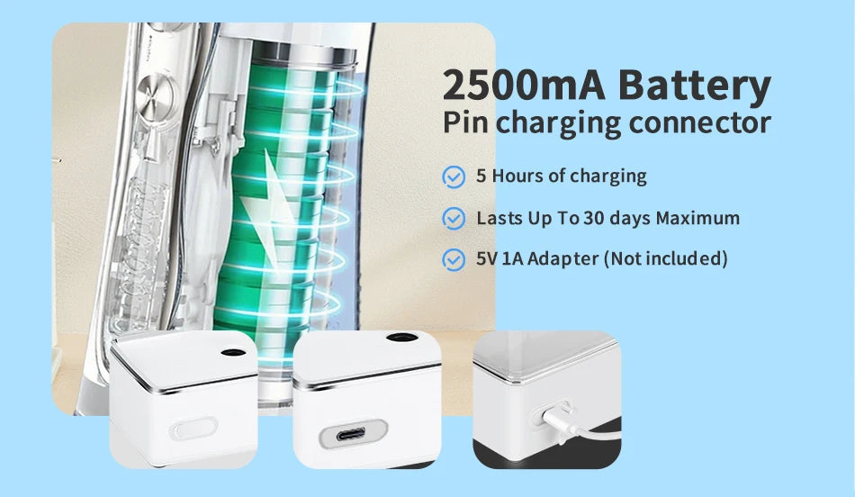 H2ofloss Water Flosser Portable Oral Irrigator 570ml 140PSI High Pressure 6 Modes 5 Nozzles with Storage Bag USB Rechargeable