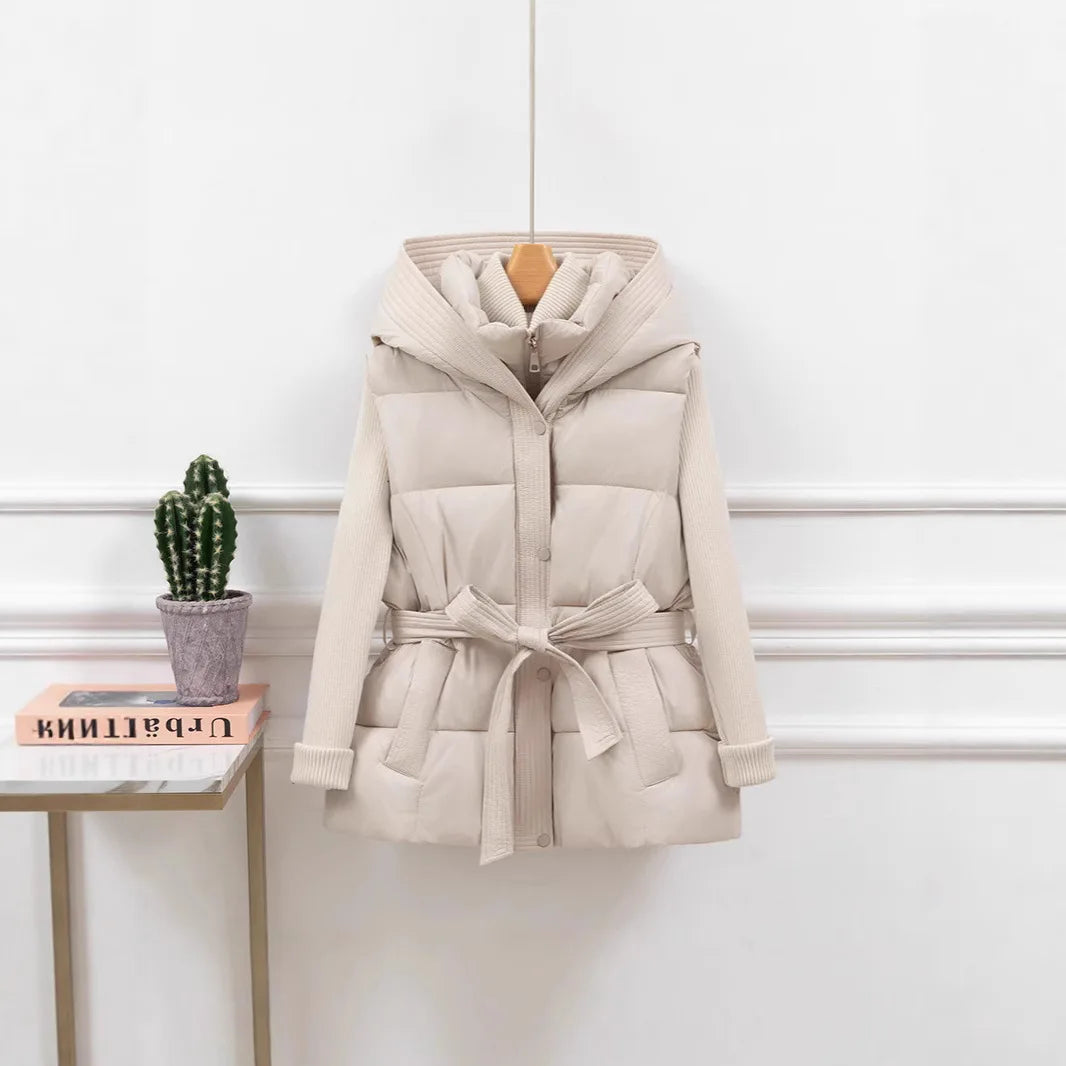 Women's Quilted Puffer Vest Thicken Warm Winter Hooded Coat Solid Color Sleeveless Padded Outwear Cropped Button Zip Up Coat Secondary image