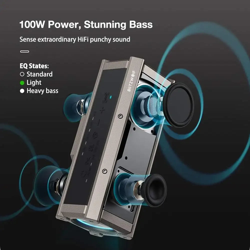BlitzWolf BW-WA3 100W TWS bluetooth Speaker Quad Drivers Dual Diaphragm Deep Bass RGB Light IPX5 Waterproof 5000mAh Speakers