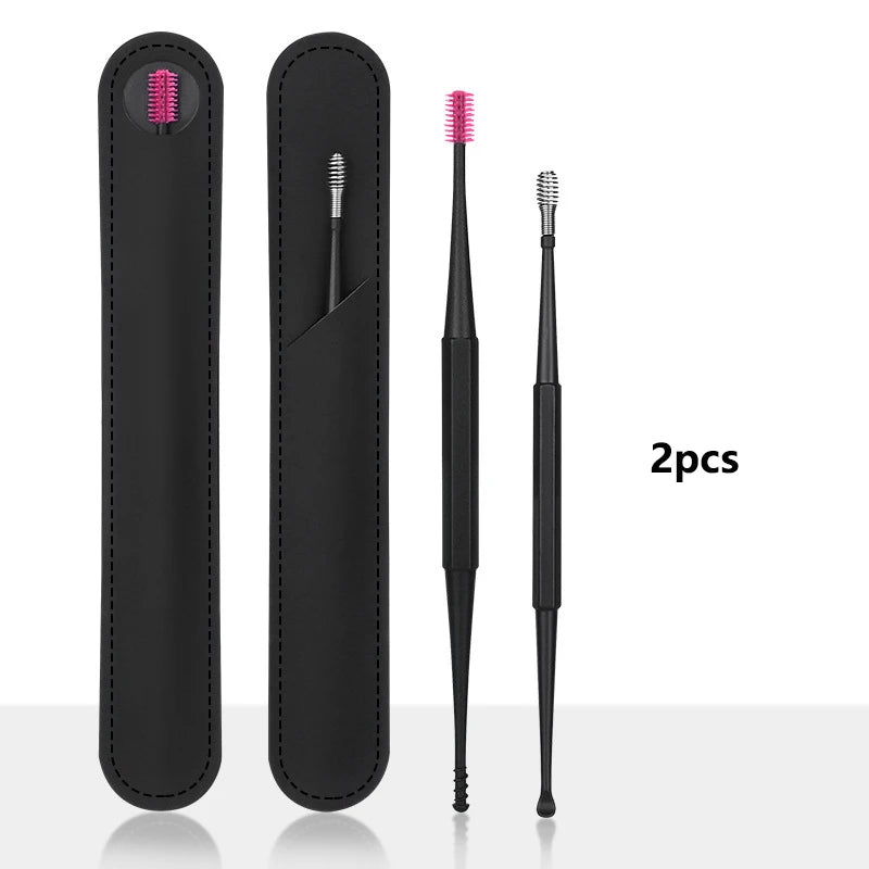 Double-headed spiral silicone ear cleaning swabs set - washable and reusable for ear wax removal and ear cleaning tools