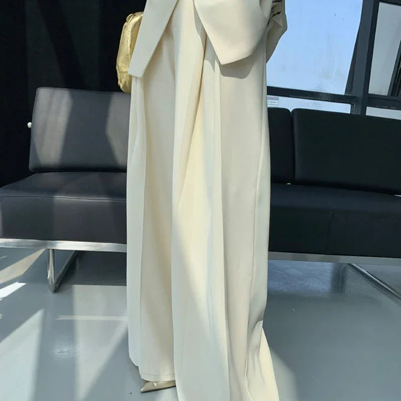 Beige two-piece suit women's summer 2024 new irregular fashion sleeveless vest top high waist wide-leg pants suit