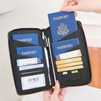 Multi-Functional RFID Blocking Passport Bag Travel Document Holder with Long Zipper Ticket Storage Wallet for Multiple Passports