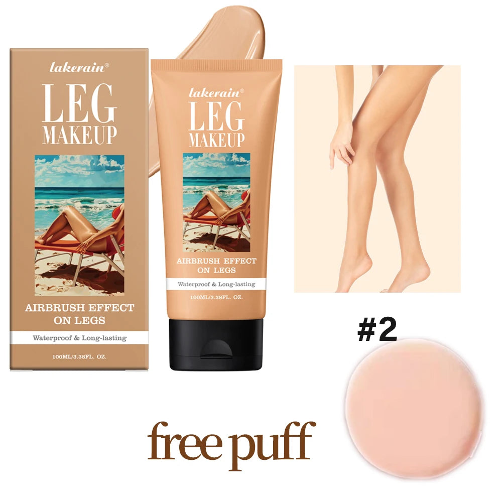 Bronze Leg & Body Makeup Foundation With Powder Puff 100ml Waterproof Long Lasting Even Skin Tone Body Tanning Cream 3 Colors