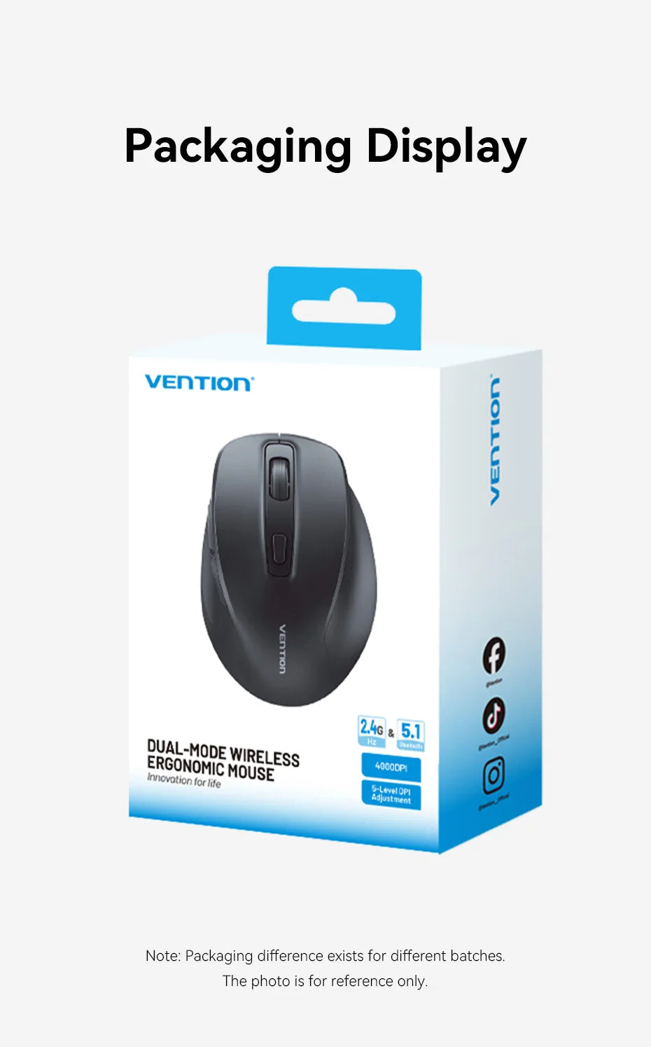 Vention Wireless Bluetooth 5.1 Mouse USB 2.4G Dual-Mode Ergonomic 4000 DPI Mute 6 Button Mouse for MacBook Tablet Laptop PC Mice