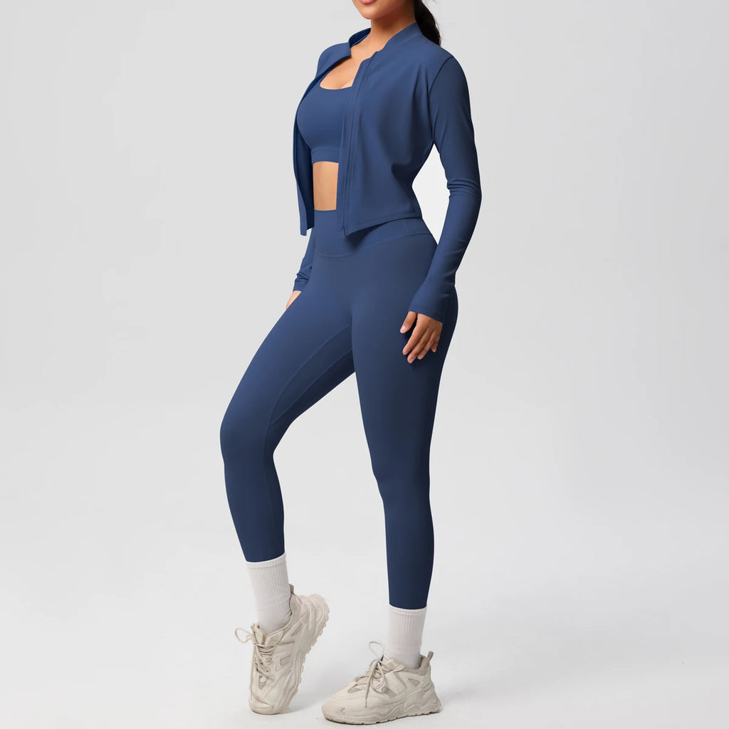 3pcs Sportswear Yoga Set Gym Sports Bra Zipper Jacket Leggings Clothes Sportswear Yoga Suits For Women Fitness Set Tracksuit