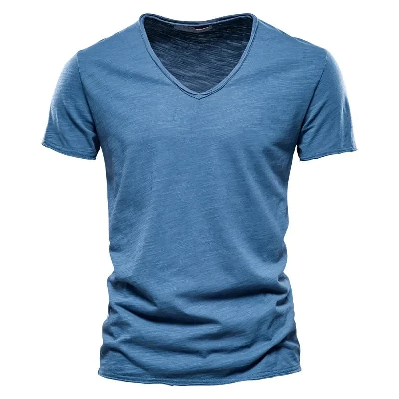 Spring Summer Cotton T Shirts Men 2025 Simple VNeck Stretch Solid New Tops Clothing Casual Tshirt Man Streetwear Cool Tee Shirts
