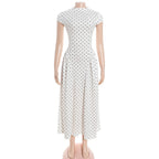 Talenza White Polka Dot Long Dress Summer Sexy High-Waisted Vintage Print Sleeveless Dress Casual Party Vacation New Women Dress