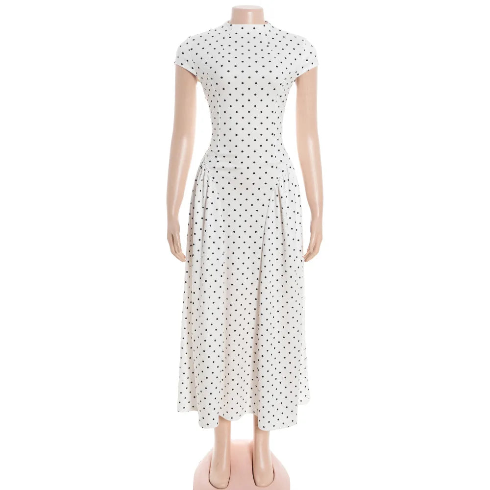 Talenza White Polka Dot Long Dress Summer Sexy High-Waisted Vintage Print Sleeveless Dress Casual Party Vacation New Women Dress