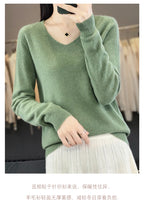 Women 100% Merino Wool Sweater V-Neck Basic Pullover Autumn Winter Cashmere Clothing Long Sleeve Soft Knitwear Tops Solid Color