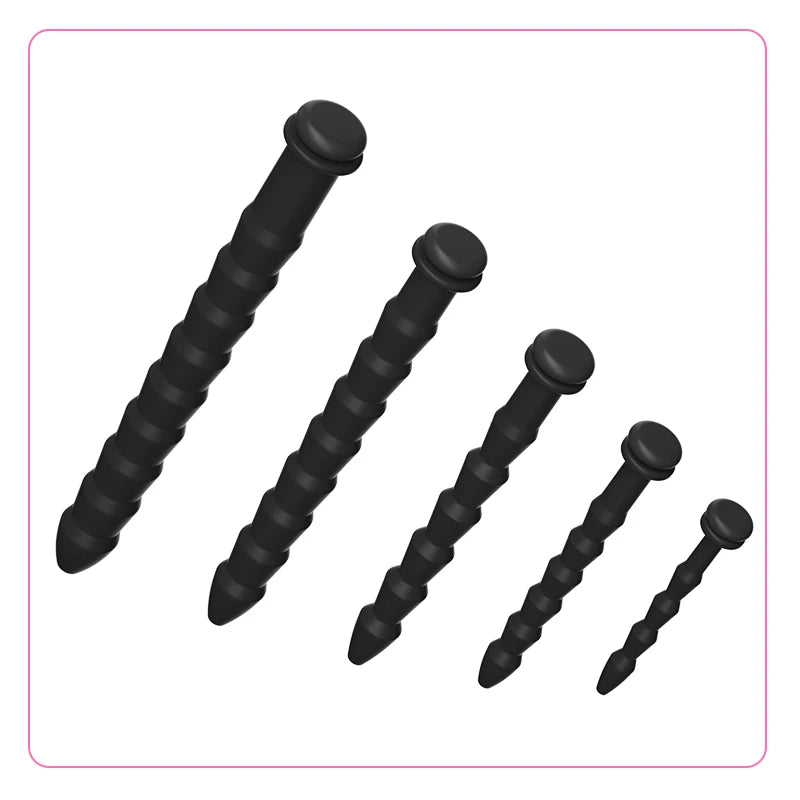5 Sizes Curved Urethral Sound Penis Insert Stimulation Dilator Chastity Catheter Hollow Penis Plug With Stopper Sex Toys For Men