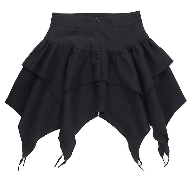 Summer Fashion Short Skirts New Sexy Women Gothic Punk Irregular Skirts Solid Color Drawstring Tie-Up Ruched Ruffles Mini Skirt