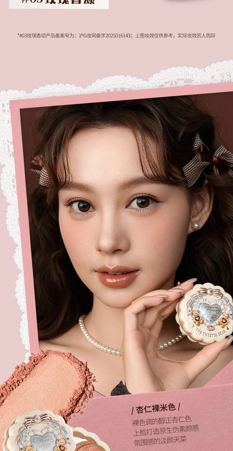 Flower Knows The Sweetie Bear Collection Satin embossed blush Lasting Matte Puffing Natural Brightening Facial Cosmetics 5g