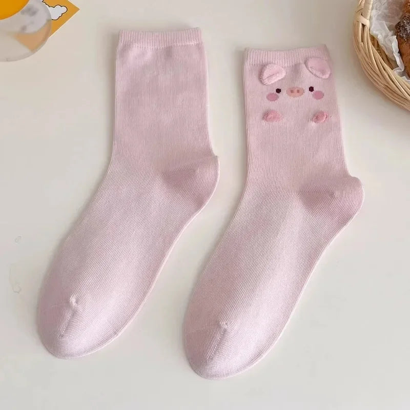 Fashion Sweet Cute 3D Animal Ears Pig Hosiery Winter Warm Cartoon Socks for Children Harajuku Cotton Soft Home Floor Sock